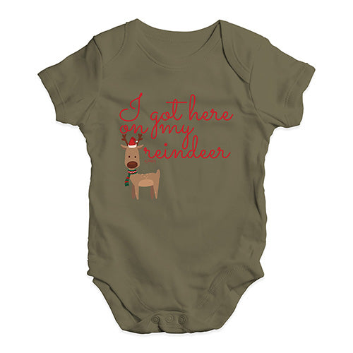Funny Baby Clothes I Got Here On My Reindeer Baby Unisex Baby Grow Bodysuit 18 - 24 Months Khaki