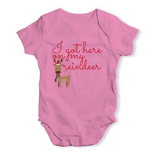 Baby Grow Baby Romper I Got Here On My Reindeer Baby Unisex Baby Grow Bodysuit New Born Pink