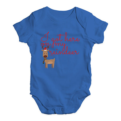 Funny Baby Bodysuits I Got Here On My Reindeer Baby Unisex Baby Grow Bodysuit New Born Royal Blue