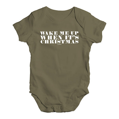 Baby Onesies Wake Me Up When It's Christmas Baby Unisex Baby Grow Bodysuit 3 - 6 Months Khaki