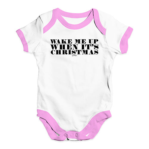 Baby Boy Clothes Wake Me Up When It's Christmas Baby Unisex Baby Grow Bodysuit 6 - 12 Months White Pink Trim