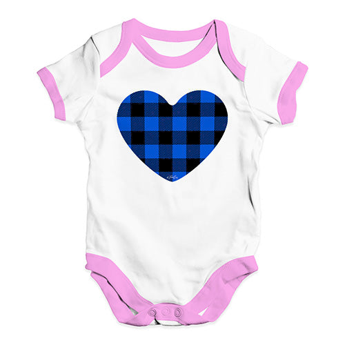 Baby Onesies Blue Tartan Heart Baby Unisex Baby Grow Bodysuit New Born White Pink Trim