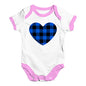Baby Onesies Blue Tartan Heart Baby Unisex Baby Grow Bodysuit New Born White Pink Trim