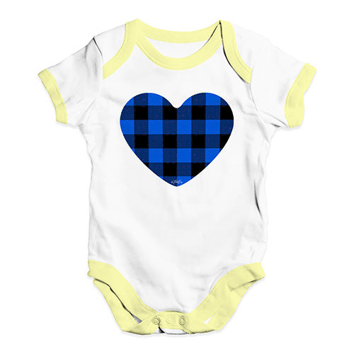 Funny Baby Bodysuits Blue Tartan Heart Baby Unisex Baby Grow Bodysuit New Born White Yellow Trim