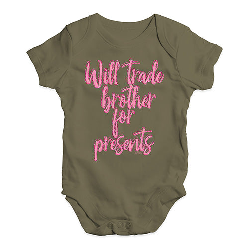 Babygrow Baby Romper Will Trade Brother For Presents Baby Unisex Baby Grow Bodysuit 0 - 3 Months Khaki