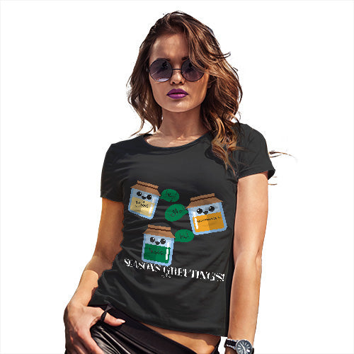 Novelty Tshirts Women Seasons Greetings Pun Women's T-Shirt X-Large Black
