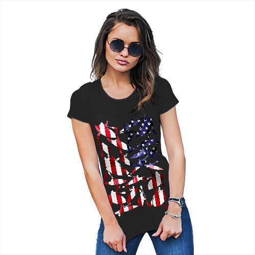 Womens Funny T Shirts USA Canoeing Silhouette Women's T-Shirt Medium Black
