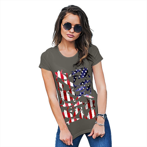 Womens Funny Tshirts USA Canoeing Silhouette Women's T-Shirt Small Khaki