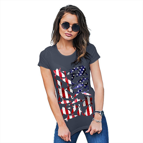 Womens Funny T Shirts USA Canoeing Silhouette Women's T-Shirt X-Large Navy