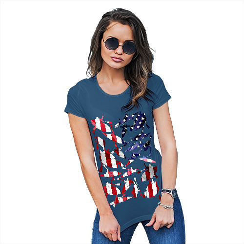 Womens Funny T Shirts USA Canoeing Silhouette Women's T-Shirt Large Royal Blue
