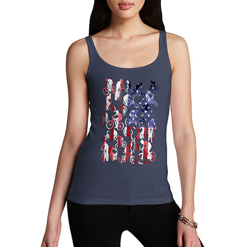 Funny Tank Tops For Women USA Mountain Biking Silhouette Women's Tank Top Medium Navy