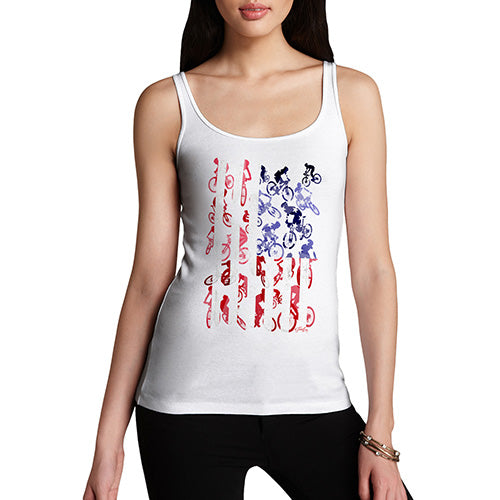 Womens Novelty Tank Top USA Mountain Biking Silhouette Women's Tank Top X-Large White