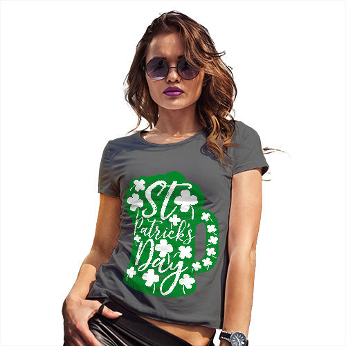 Womens Novelty T Shirt St Patrick's Day Tankard Women's T-Shirt Large Dark Grey