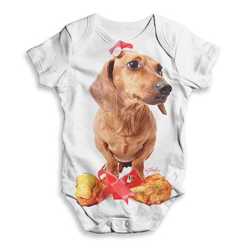Santa Hat Doxie Dachshund Baby Unisex ALL-OVER PRINT Baby Grow Bodysuit