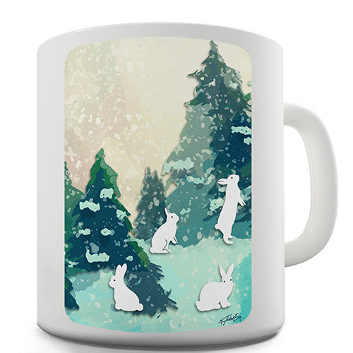 Rabbits In Snow Covered Woods Novelty Mug
